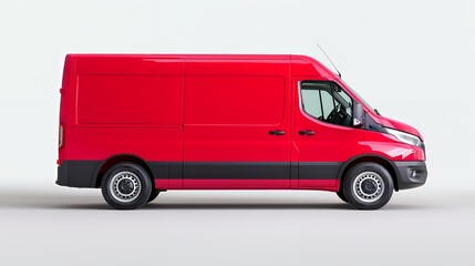 Red delivery van, side view, studio shot, blank