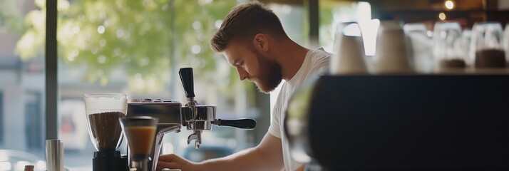 A skilled barista focuses intently while brewing coffee, embodying the essence of craft and satisfaction.