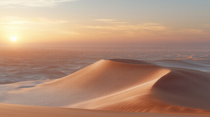 Golden desert dunes at sunset