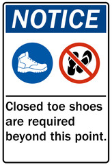 No open toed shoes sign closed toe shoes are required beyond this point