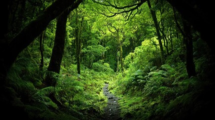 Obraz premium Dense Lush Green Forest Pathway