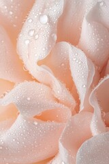 Delicate pink rose glistening with water droplets, revealing intricate petal details in close-up macro perspective