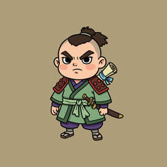 Cute Young Samurai Cartoon Character Design