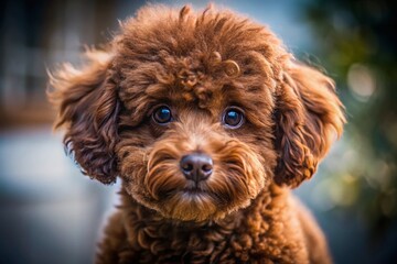 Adorable Dark Brown Fluffy Toy Poodle Puppy Close-Up Slow Motion
