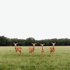 Fototapeta premium Group of Young Fawns in a Serene Green Field