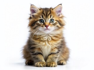 Obraz premium Adorable Fluffy Kitten Posing: Panoramic White Background Stock Photo