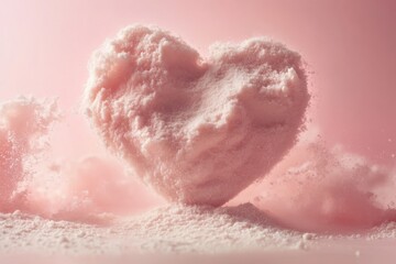 Heart shaped cloud of pink powder against a pink background
