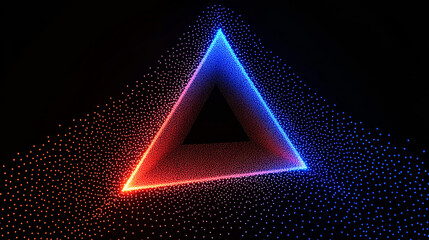 Naklejka premium Triangle neon dot tunnel on black background. Vector realistic illustration of futuristic red and blue light portal, abstract time travel space, future technology network, fantasy geometric frame