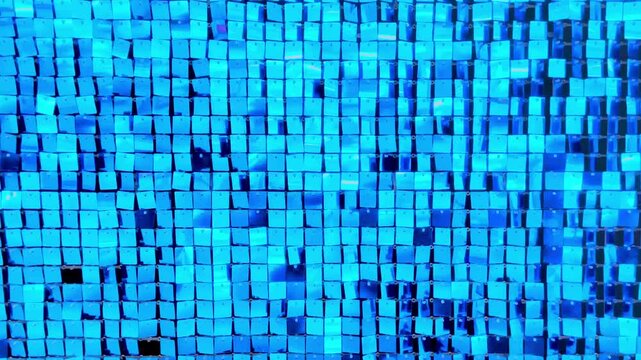 Blue disco party pattern. Blue square sequin mosaic texture background.