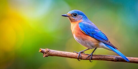 Obraz premium Adorable Light Brown Headed Blue Bird Perched on Branch - Wildlife Stock Photo