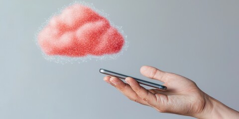 Hand Holding Smartphone with Cloud Data Concept