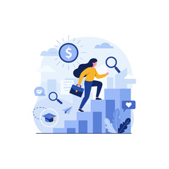 Woman Climbing Career Ladder Achieving Success and Financial Growth