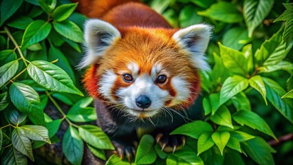 Adorable Red Panda in Zoo Enclosure, Aerial View