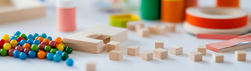 Obraz premium Colorful crafting materials spread out for creative projects and playful activities.