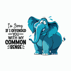 Cute sad elephant vector cartoon illustration