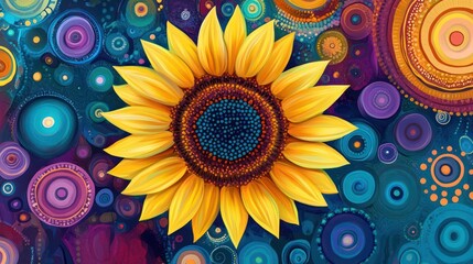 Vibrant Sunflower in a Cosmic Mandala: A Digital Art Masterpiece