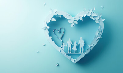 Obraz premium Love and stethoscope, family figures cut from paper