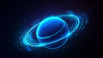 Purple planet ring with neon light digital technology background. Space energy glow abstract vector illustration. Globe power ecosystem fantasy disk. Network path galaxy concept. Speed trail circular
