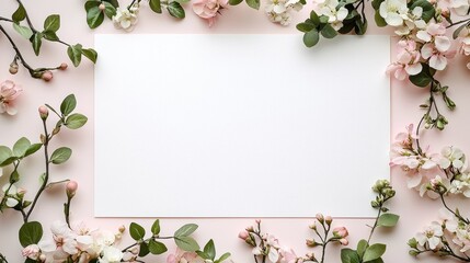 Blank Canvas Surrounded by Beautiful Pink and White Flowers