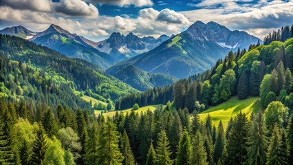 Fototapeta premium Alpine forest surrounding Spitzingsee, nature, mountains