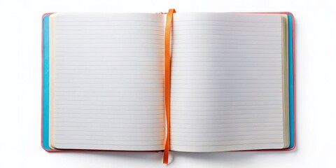 Aerial Drone Shot: Open Notebook on Pristine White Background - Perfect for Education, Office, or Technology Concepts