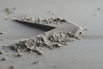 Arrow shape carefully etched into a uniform beach sand surface