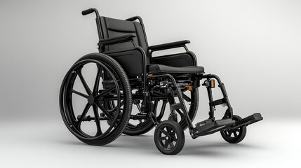 Fototapeta premium Modern black wheelchair on a neutral background, showcasing its design and functionality