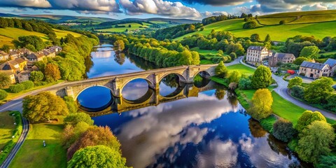 Aerial Macro View: River Wharfe & Pool Bridge, West Yorkshire, UK - Stunning Nature Photography