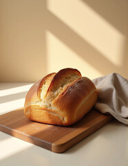 Golden Milk Bread in Window Light | Vertical Minimalist Food Photography | Single-Subject Stock Art