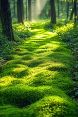 Fototapeta premium Nature trail through a lush, damp woodland environment.