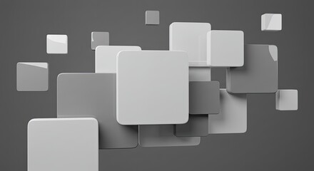 Abstract Geometric Squares: A captivating abstract design featuring a dynamic arrangement of floating squares in shades of gray. The squares create a sense of depth and movement.