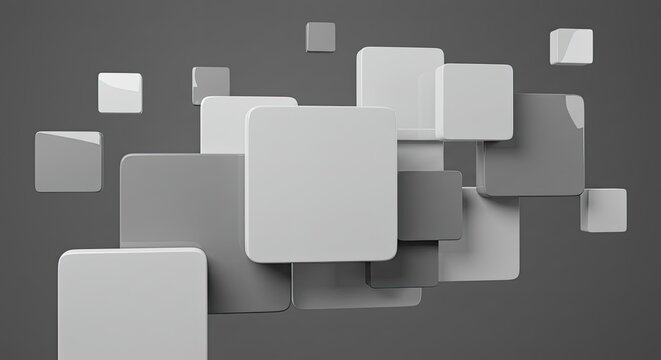 Abstract Geometric Squares: A captivating abstract design featuring a dynamic arrangement of floating squares in shades of gray. The squares create a sense of depth and movement.