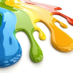 Obraz premium Brightly colored paint drips in vibrant hues on a white surface.