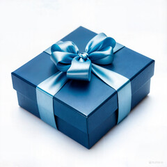 A stunning blue gift box wrapped with a glossy satin ribbon, perfect for birthdays, corporate gifts, anniversaries, and special occasions. This luxurious and sophisticated package adds a touch of eleg