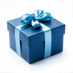 A stunning blue gift box wrapped with a glossy satin ribbon, perfect for birthdays, corporate gifts, anniversaries, and special occasions. This luxurious and sophisticated package adds a touch of eleg
