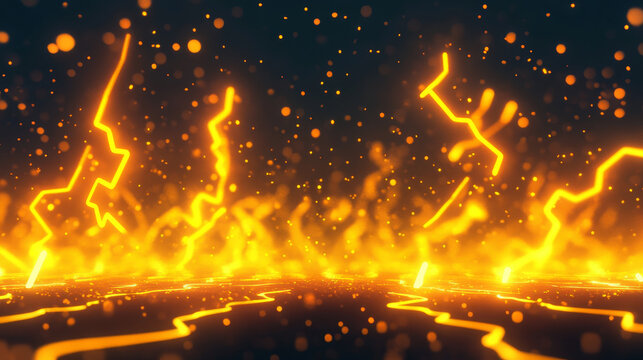 3D render flash, lightning, sale yellow thunder bolt storm charges. Electricity, blitz strikes digital elements. Discount, bright idea concept Illustration in cartoon plastic style on. 3D Illustration