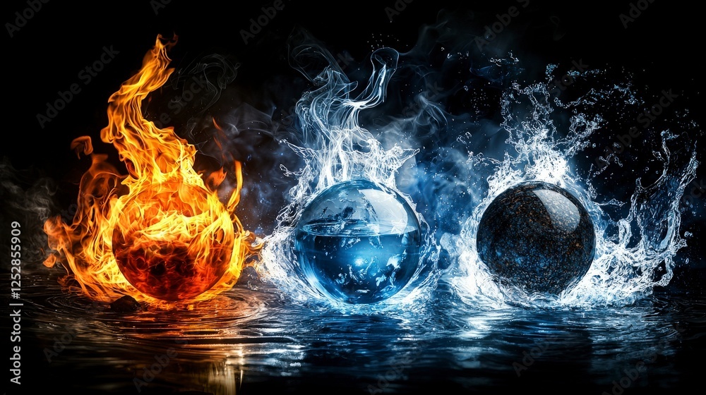 Aufkleber elemental harmony fire water and air interact in a dynamic display of nature's forces