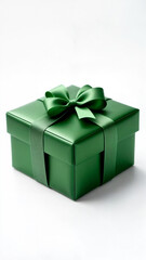 Obraz premium A luxurious green gift box adorned with a shiny satin ribbon, perfect for Christmas, weddings, birthdays, and special celebrations. This elegant and sophisticated present wrapping adds a touch of clas