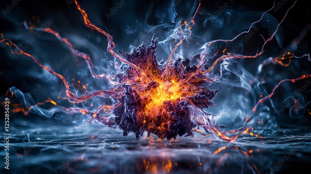 Poster Dynamic energy burst abstract digital art virtual environment vivid colors close-up concept of energy shapes