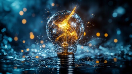 Dynamic energy illumination abstract laboratory digital art water environment close-up view conceptual visualization