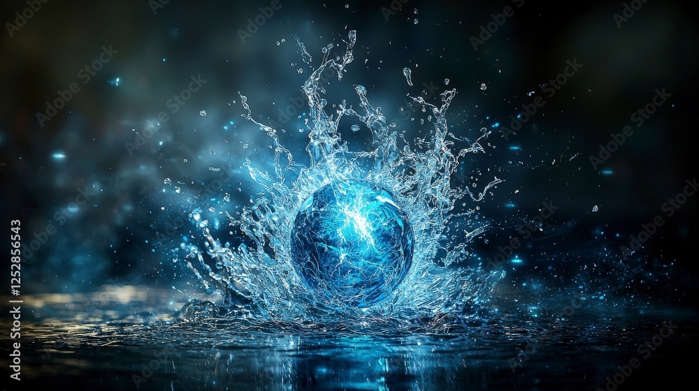 Leinwandbilder Energy waves solidifying into a sphere abstractive splash scene digital artwork dynamic environment close-up viewpoint