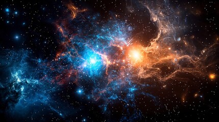 Fototapeta premium Galaxies communicating through energy and light waves in cosmic space digital art mystical environment awe-inspiring view