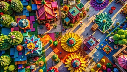 Fototapeta premium Aerial View of Colorful Papercraft Collage Art Installation - Drone Photography