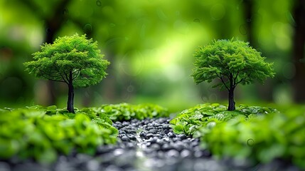 A vibrant green forest with a river cutting through rocky terrain in 4K  HD 8K wallpaper Photographic Image