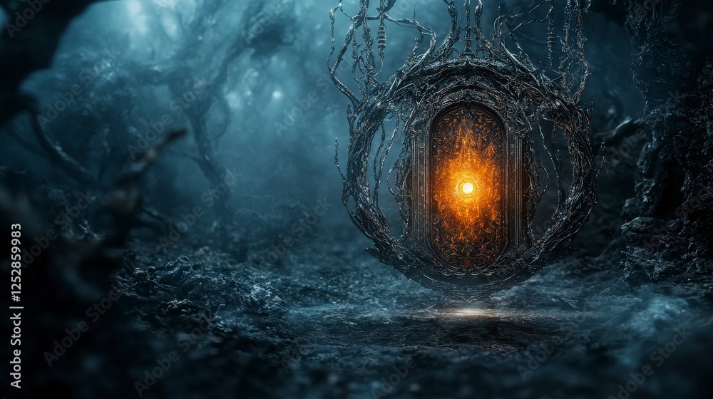 Poster mysterious portal to another reality enchanted forest fantasy art surreal environment atmospheric vi