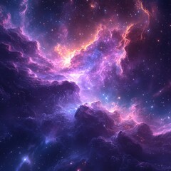 Obraz premium Celestial dance unfolds over a vivid cosmic tapestry filled with swirling colors and radiant stars