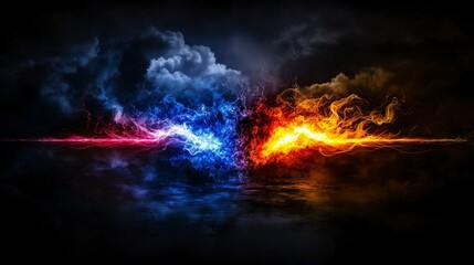 Fototapeta premium Dynamic plasma emotions emanating from clash of colors digital art dark background conceptual viewpoint