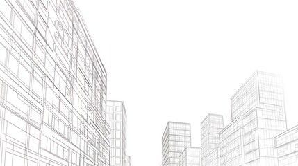 Fototapeta premium Architectural drawing of a city skyline, perspective view, urban design, for architectural portfolio