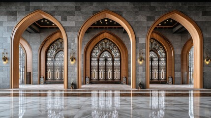 Elegant architectural interior featuring arched doorways and intricate designs, showcasing luxury