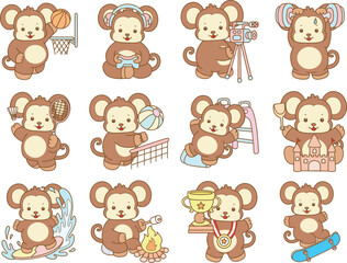 Cute Monkey vector icon. Funny baby Monkey animal series stock illustration. life of fluffy Monkey designs.